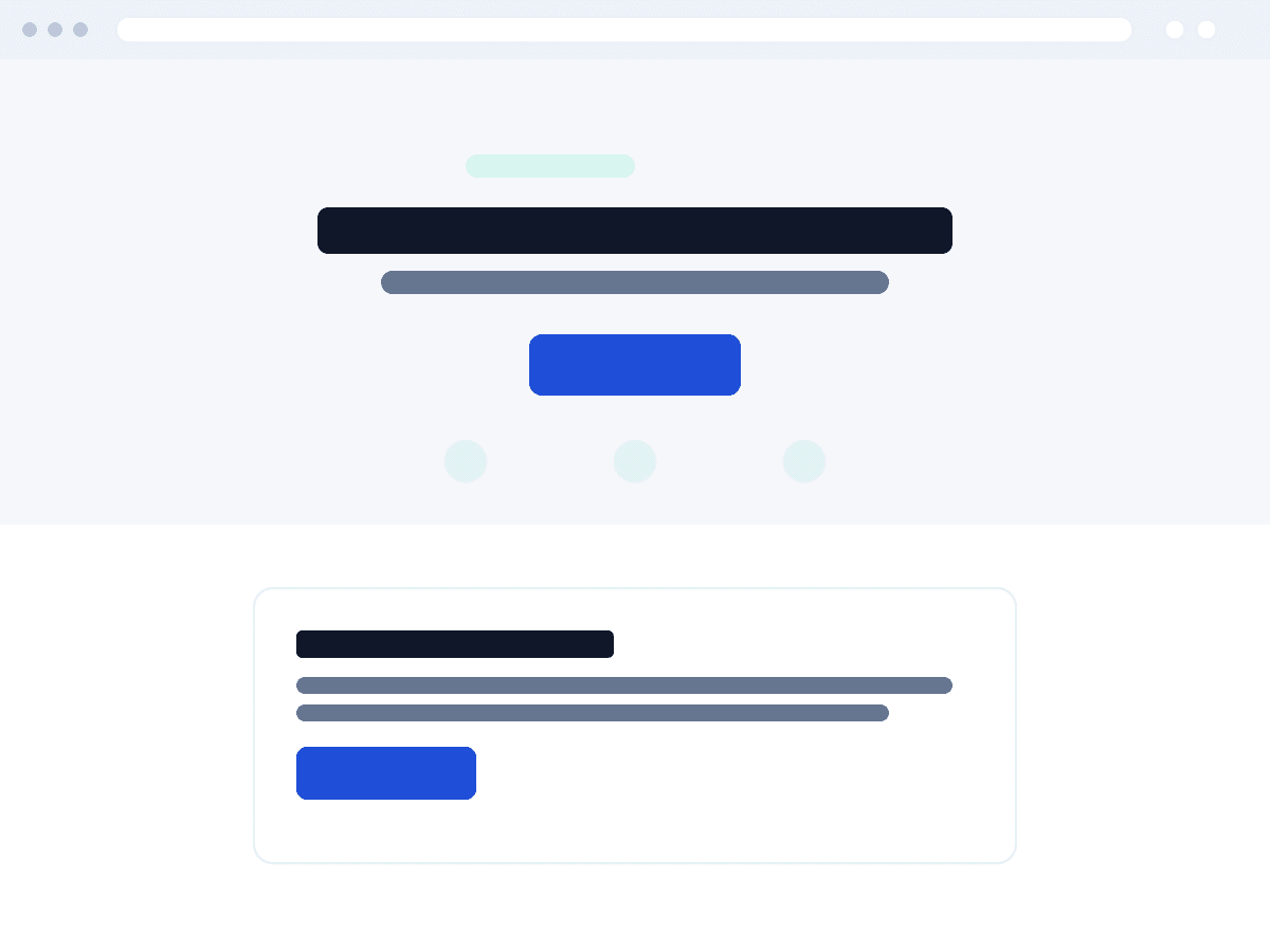 Bố cục landing page với tiêu đề, bằng chứng và nút hành động