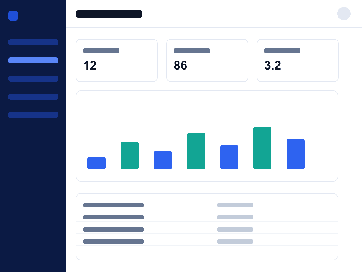 Web app screen showing a data table and a reporting chart